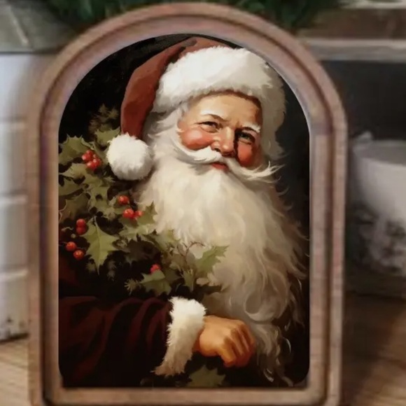Vintage Santa Claus Rounded Top Wooden Framed Art. Farmhouse Christmas Decor. - Picture 3 of 6